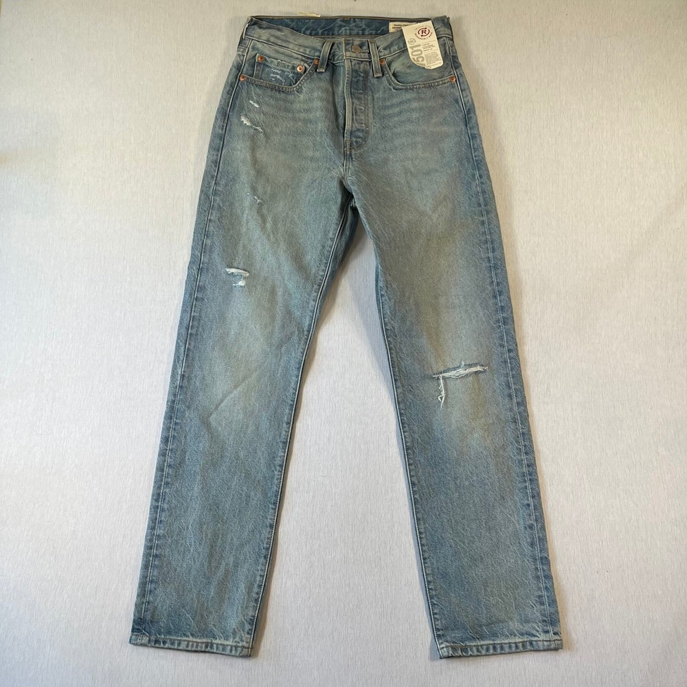 NEW Levis Premium 501 Jeans Men 26x30 Original High Rise Distress Light Wash NWT